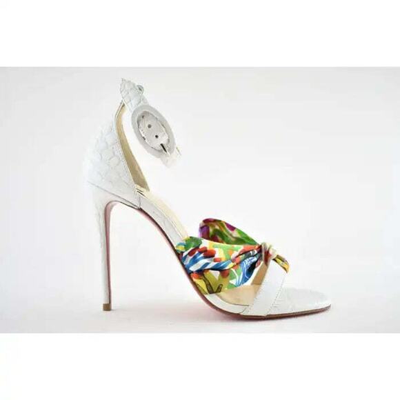 Christian Louboutin Ruban 100 White Croc Satin Ankle Strap Sandal Heel Pump 37 - Picture 2 of 9